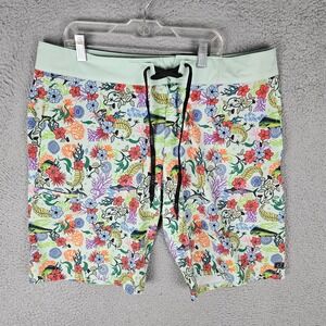 Avid Boardshorts Mens 34 Black Al Over Fish Floral Hawaiian Trunks No Liner